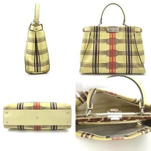 Fendi Peekaboo Brown Regular Handbag Tan Beige Leather Red Bag Shoulder
